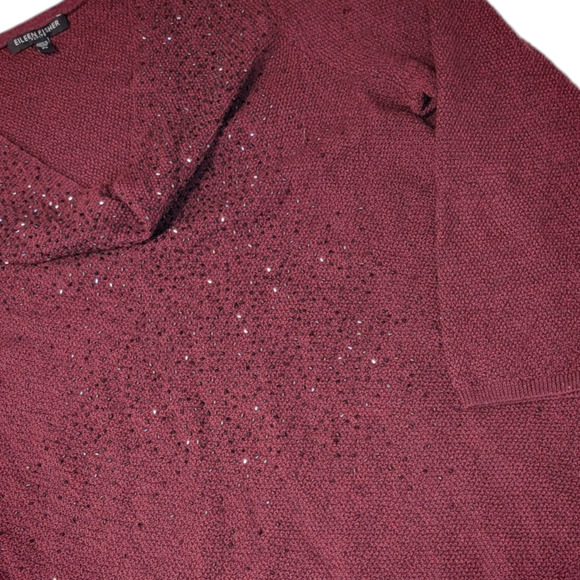 Eileen Fisher Women's Lightweight V Neck Jeweled Sweater Maroon Size S/Petite - Picture 1 of 7